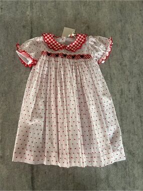 The Smocked Flamingo Smocked Mouse Red Gingham Swiss Dot Dress Size 6